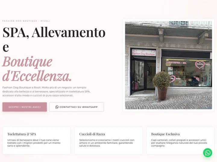 Homepage del sito Fashion Dog Boutique di Rivoli, realizzato da QodaWeb